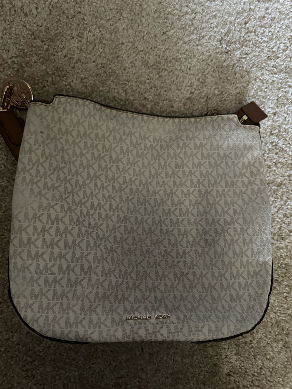 Michael Kors Beige and Taupe Monogram Crossbody Bag